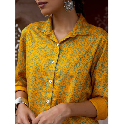 House of Chikankari Glazed Cotton Hand Block Mustard Co-Ord (Set of 2)