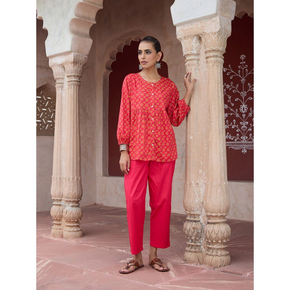 House of Chikankari Glazed Cotton Hand Block Pink Co-Ord (Set of 2)