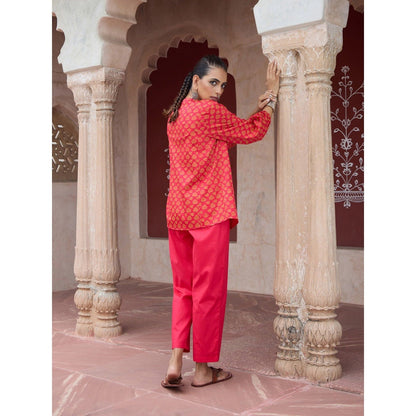 House of Chikankari Glazed Cotton Hand Block Pink Co-Ord (Set of 2)