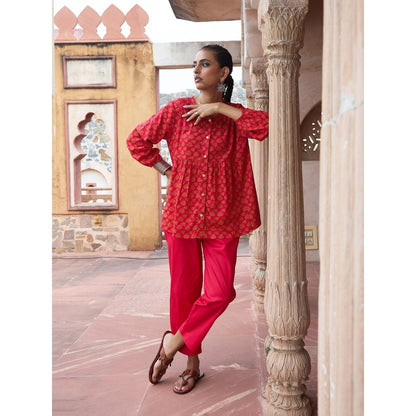 House of Chikankari Glazed Cotton Hand Block Pink Co-Ord (Set of 2)