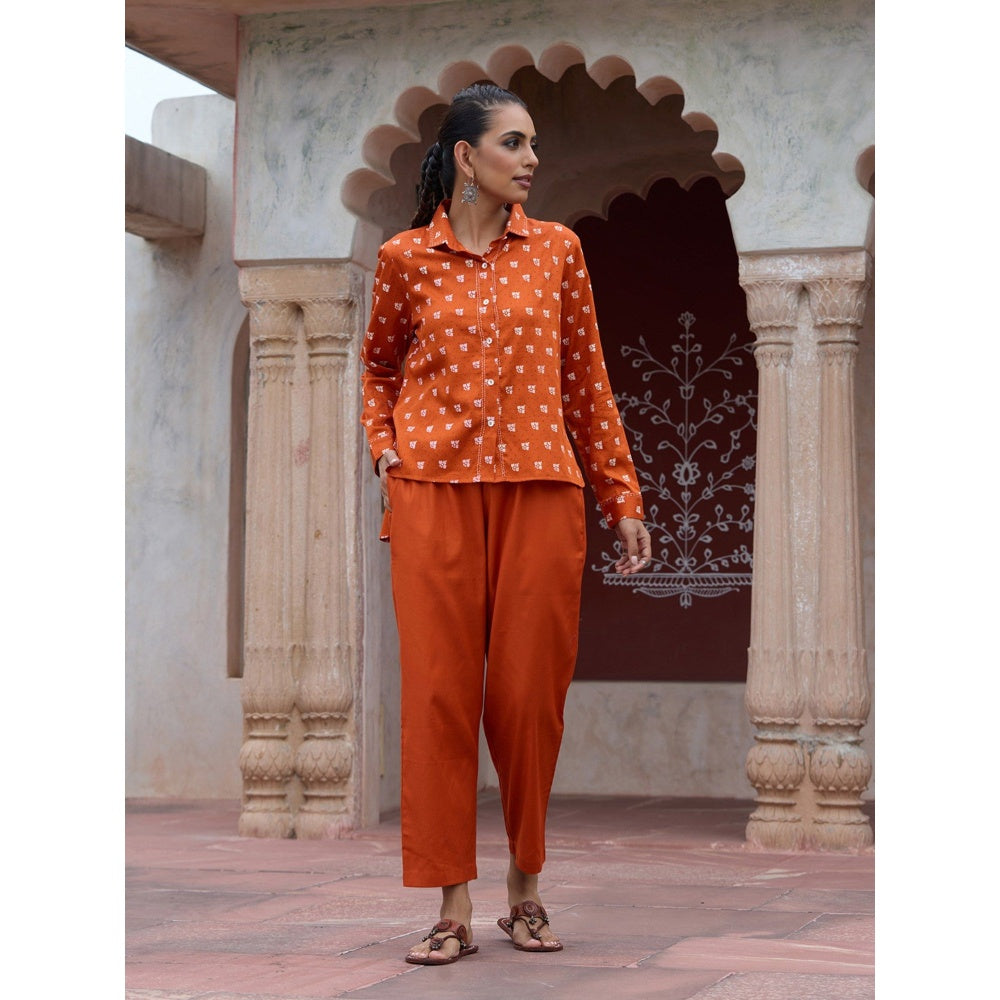 House of Chikankari Glazed Cotton Hand Block Rust Co-Ord (Set of 2)
