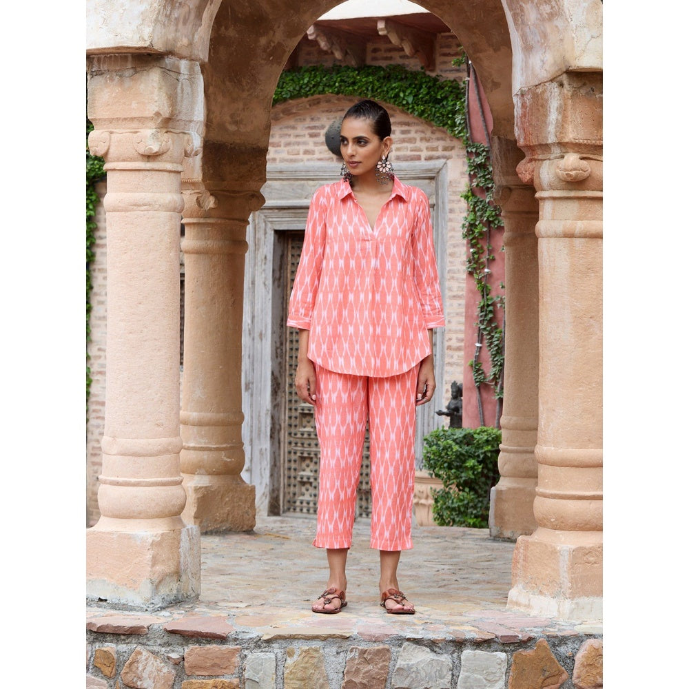 House of Chikankari Crafts Ikkat Cotton Solid Women's Peach Co-Ord (Set of 2)