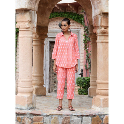 House of Chikankari Crafts Ikkat Cotton Solid Women's Peach Co-Ord (Set of 2)