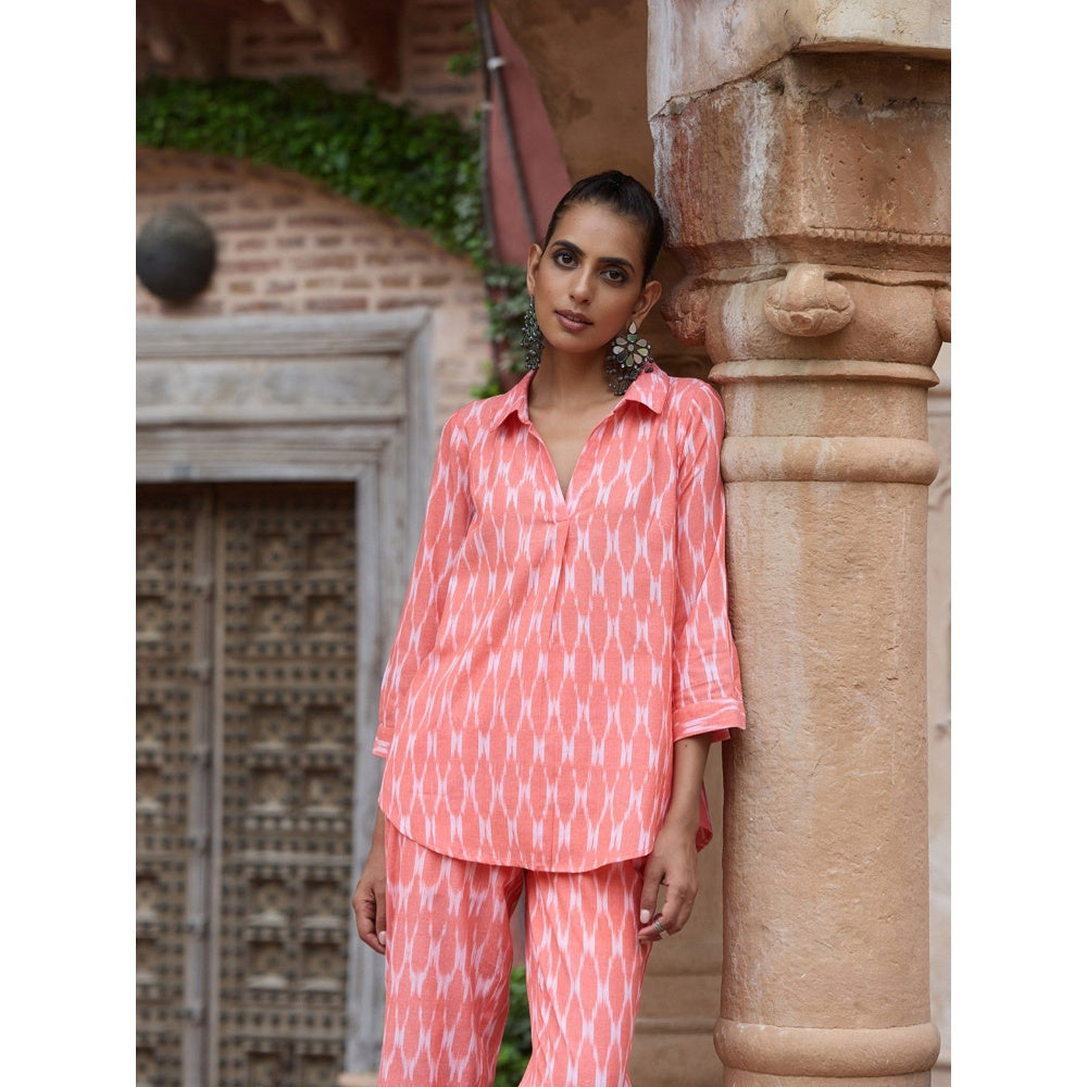 House of Chikankari Crafts Ikkat Cotton Solid Women's Peach Co-Ord (Set of 2)