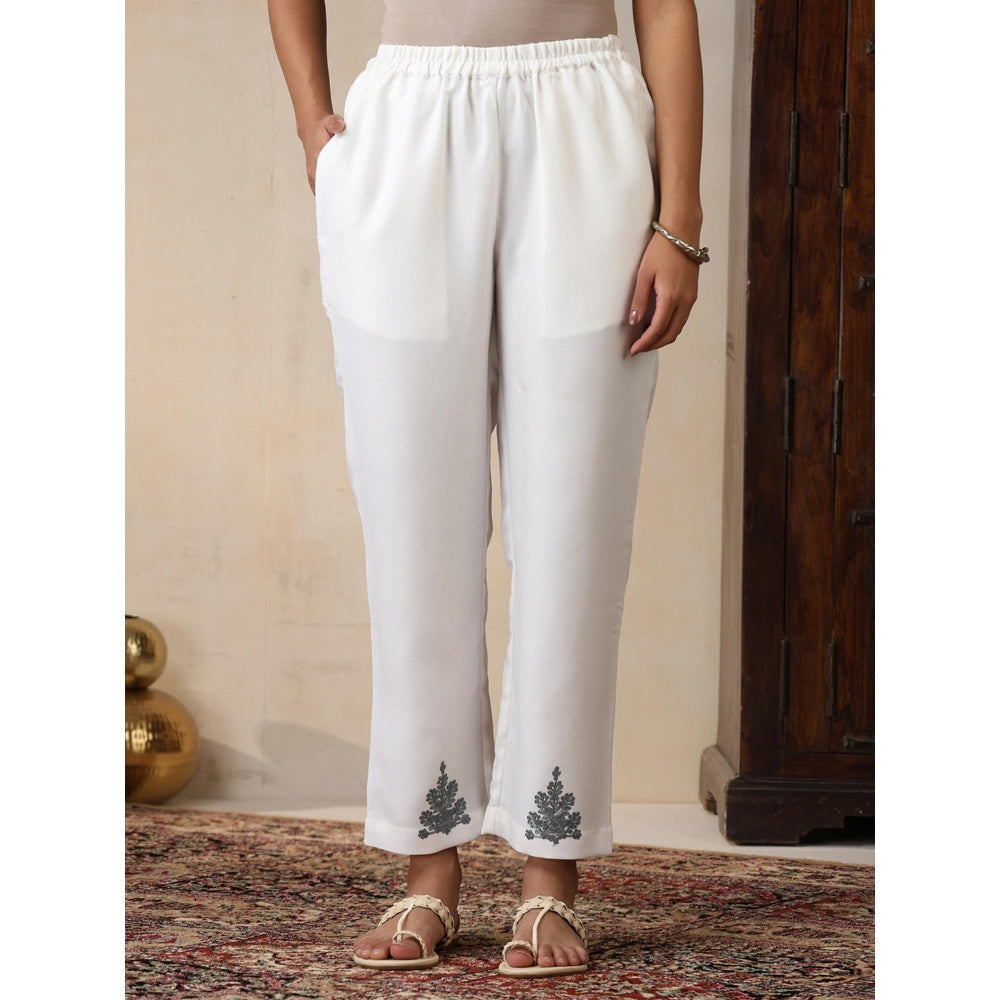 House of Chikankari White Woolen Aari Embroidered Kurta with Pant and Dupatta (Set of 3)