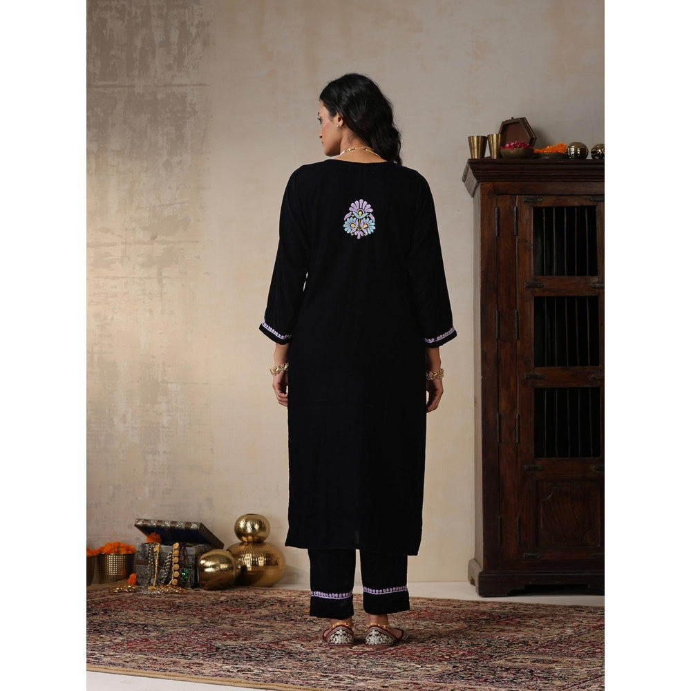 House of Chikankari Black Velvet Chikankari Embroidered Kurta with Pant (Set of 2)