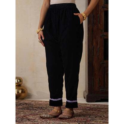House of Chikankari Black Velvet Chikankari Embroidered Kurta with Pant (Set of 2)