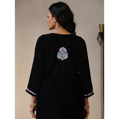 House of Chikankari Black Velvet Chikankari Embroidered Kurta with Pant (Set of 2)