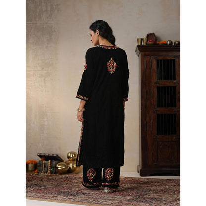 House of Chikankari Black Velvet Chikankari Embroidered Kurta with Palazzo (Set of 2)