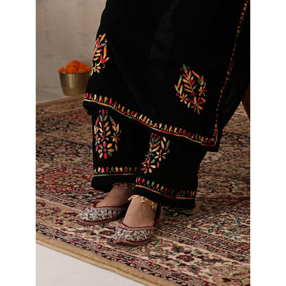House of Chikankari Black Velvet Chikankari Embroidered Kurta with Palazzo (Set of 2)