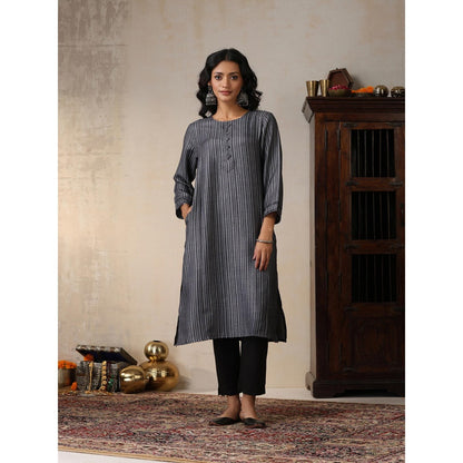 House of Chikankari Crafts Pashmina Printed Long Kurta - Black