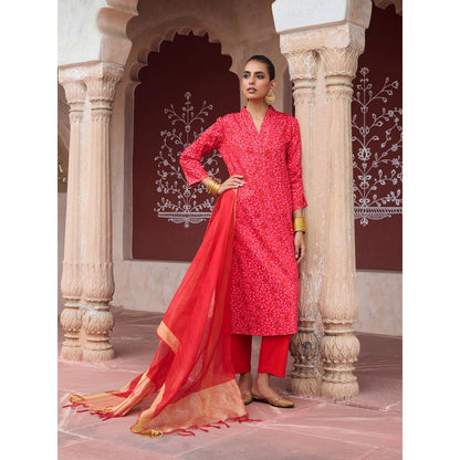 House of Chikankari Women's Hand Block Printed Kurta with Pant and Dupatta (Set of 3)