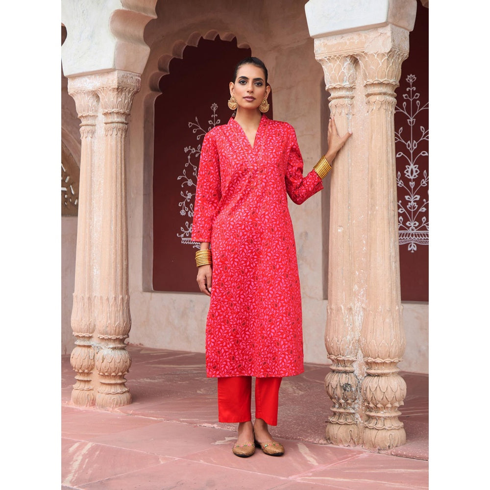 House of Chikankari Women's Hand Block Printed Kurta with Pant and Dupatta (Set of 3)