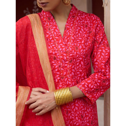 House of Chikankari Women's Hand Block Printed Kurta with Pant and Dupatta (Set of 3)
