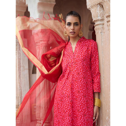 House of Chikankari Women's Hand Block Printed Kurta with Pant and Dupatta (Set of 3)