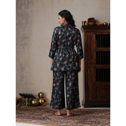 House of Chikankari Women's Pashmina Floral Print Kurti with Palazzo and Belt (Set of 3)