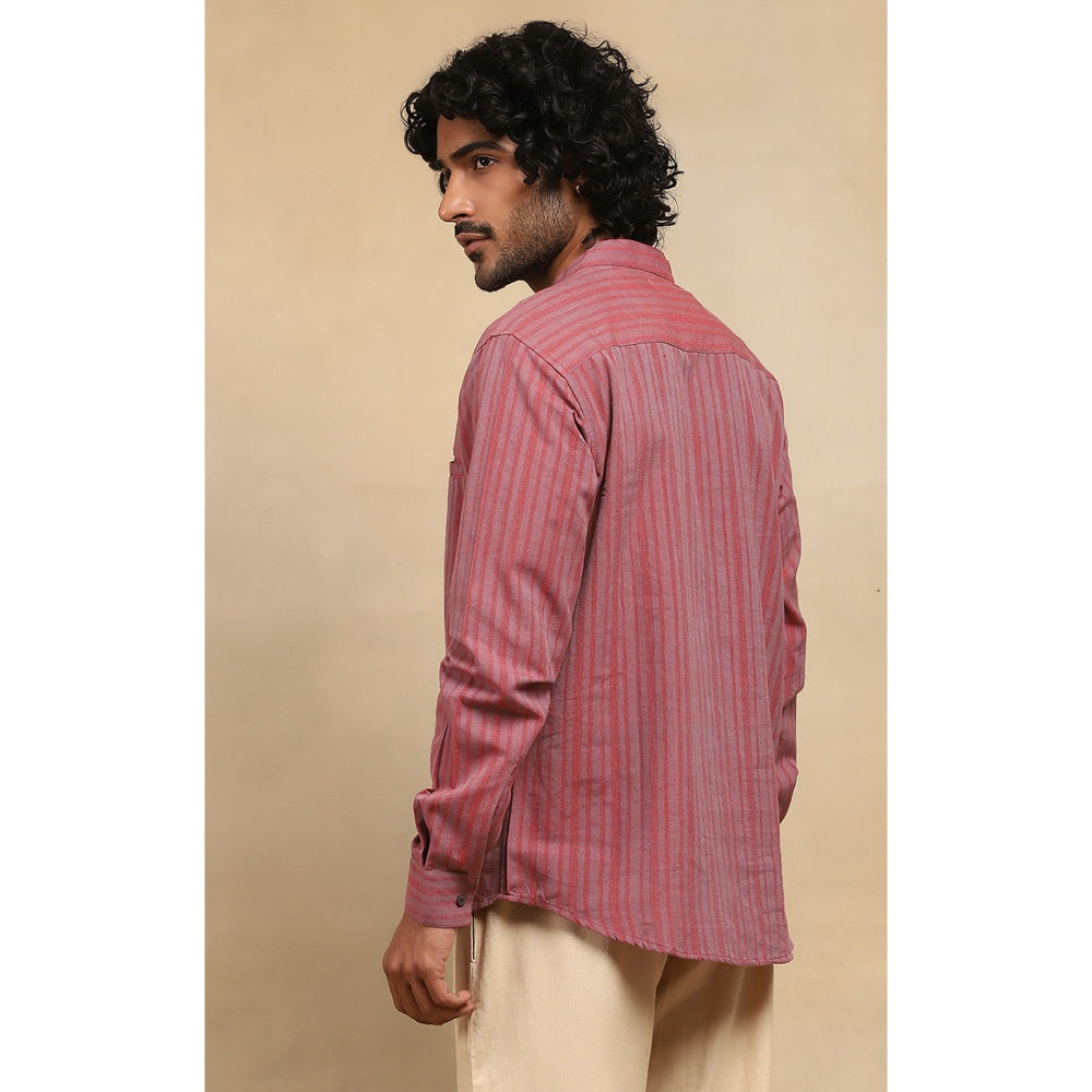 House of Chikankari Crafts Handloom Stripe Men Red Short Kurta