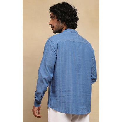 House of Chikankari Crafts Handloom Stripe Men Blue Short Kurta