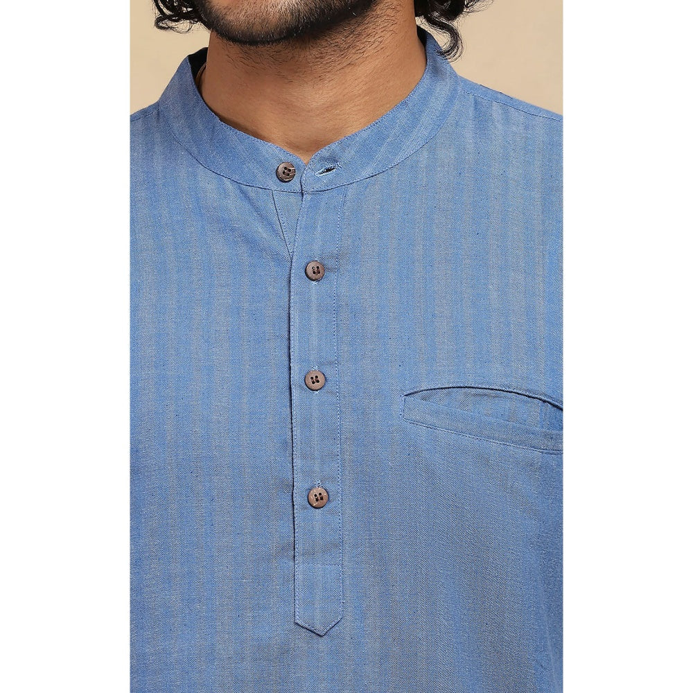 House of Chikankari Crafts Handloom Stripe Men Blue Short Kurta