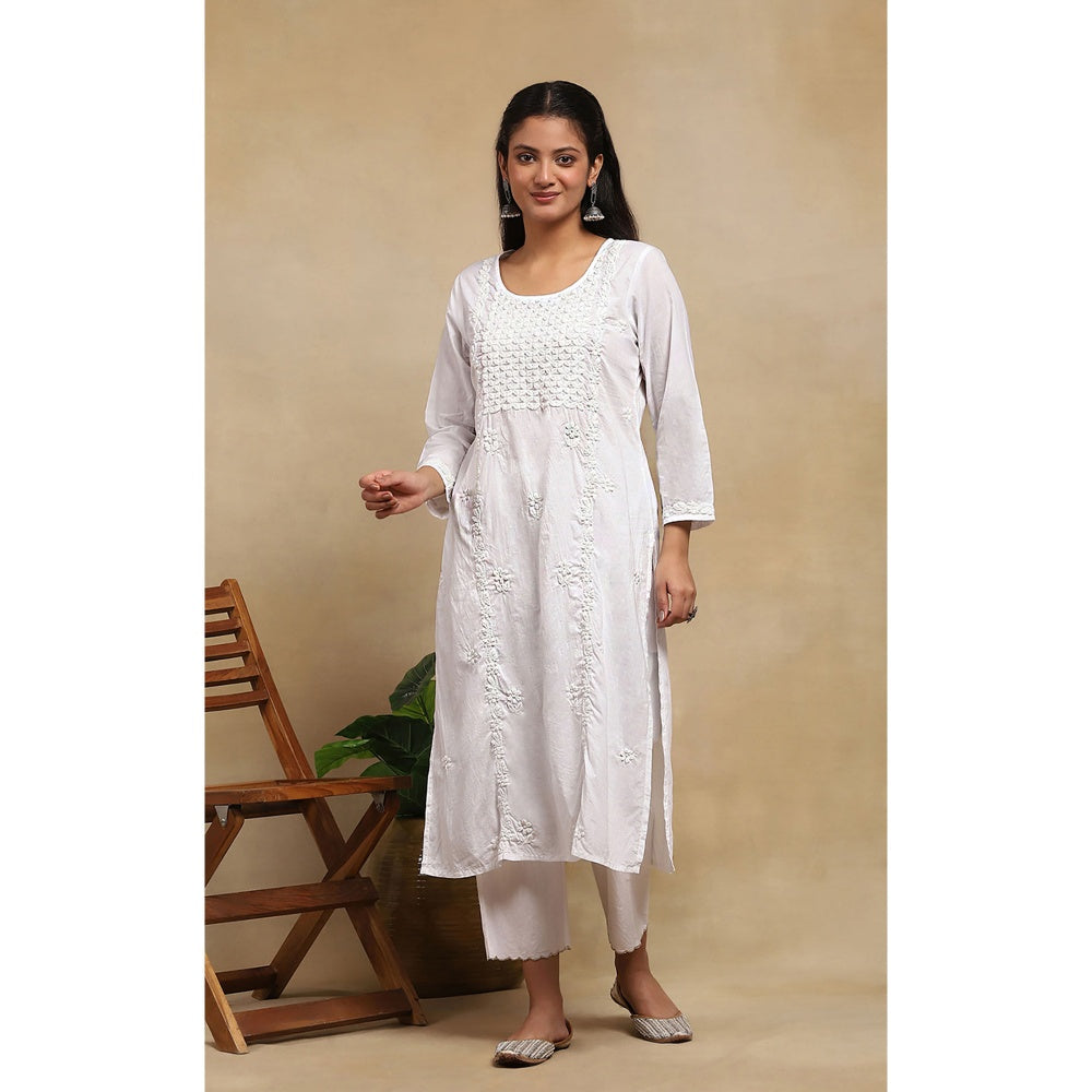 House of Chikankari Cotton Chikankari Womens Long Kurta - White