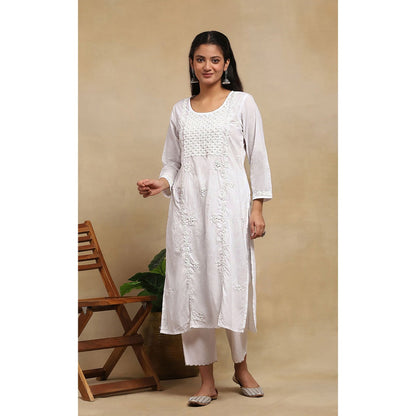 House of Chikankari Cotton Chikankari Womens Long Kurta - White