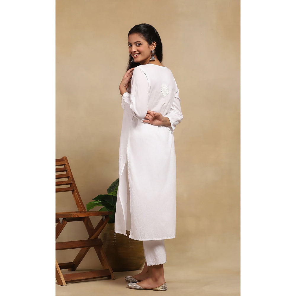 House of Chikankari Cotton Chikankari Womens Long Kurta - White