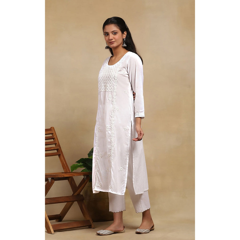 House of Chikankari Cotton Chikankari Womens Long Kurta - White