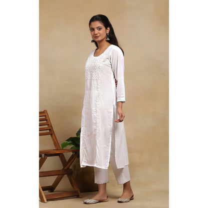 House of Chikankari Cotton Chikankari Womens Long Kurta - White