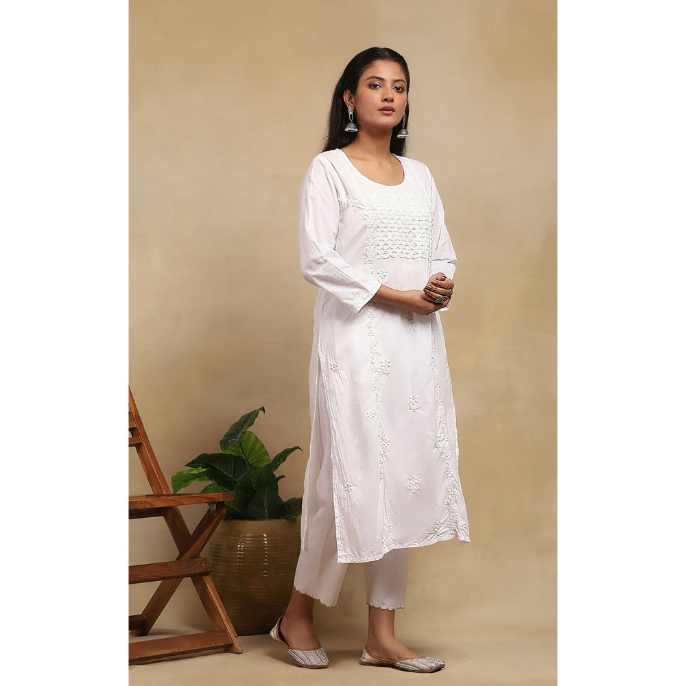 House of Chikankari Cotton Chikankari Womens Long Kurta - White