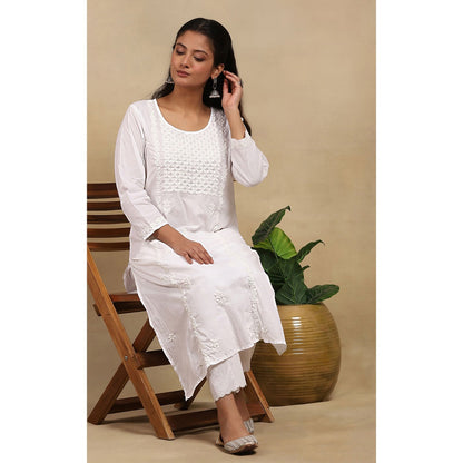 House of Chikankari Cotton Chikankari Womens Long Kurta - White