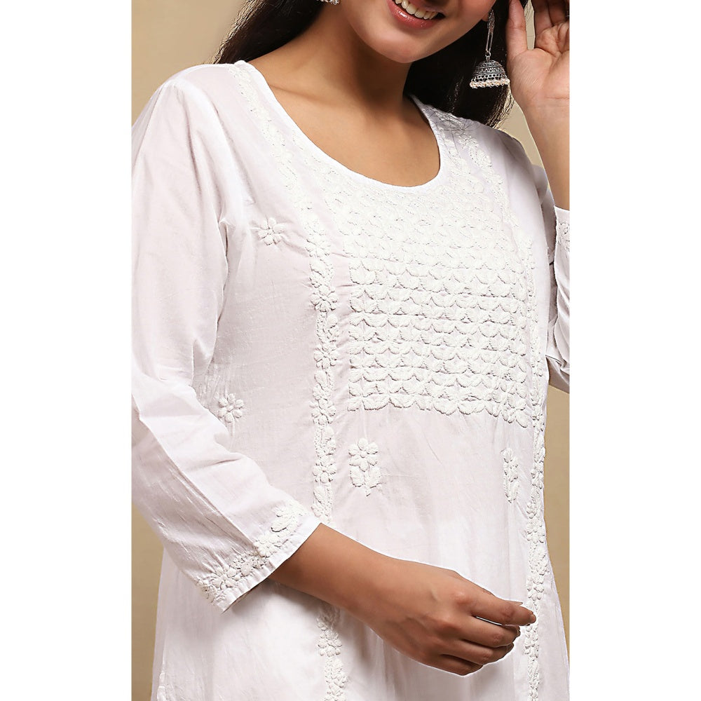 House of Chikankari Cotton Chikankari Womens Long Kurta - White