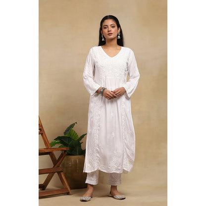 House of Chikankari Muslin Chikankari Womens Long Kurta - White
