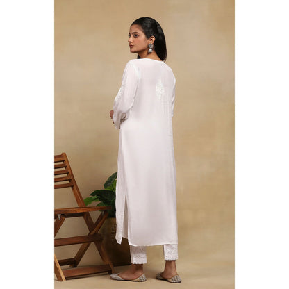 House of Chikankari Muslin Chikankari Womens Long Kurta - White