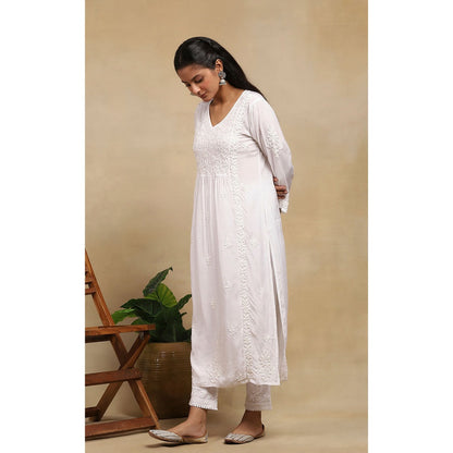 House of Chikankari Muslin Chikankari Womens Long Kurta - White