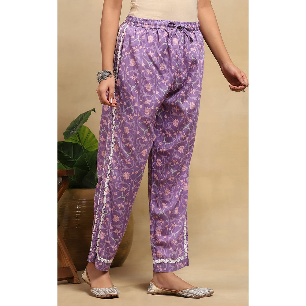 House of Chikankari Cotton Chikankari Printed Kurta with Pant - Lavender (Set of 2)