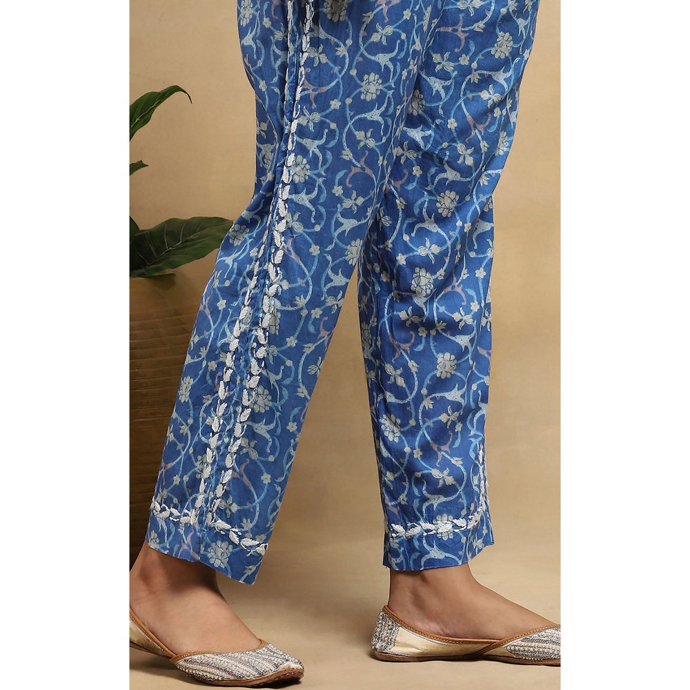 House of Chikankari Cotton Chikankari Printed Kurta with Pant - Blue (Set of 2)