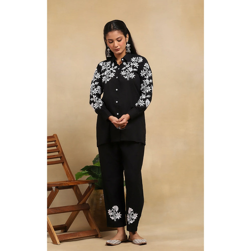 House of Chikankari Cotton Chikankari Co-Ord - Black (Set of 2)
