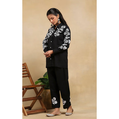 House of Chikankari Cotton Chikankari Co-Ord - Black (Set of 2)