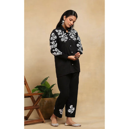 House of Chikankari Cotton Chikankari Co-Ord - Black (Set of 2)