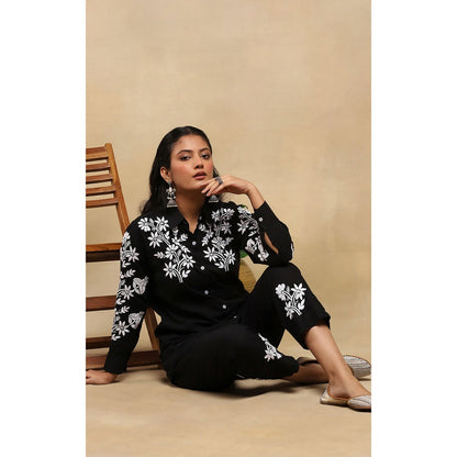 House of Chikankari Cotton Chikankari Co-Ord - Black (Set of 2)