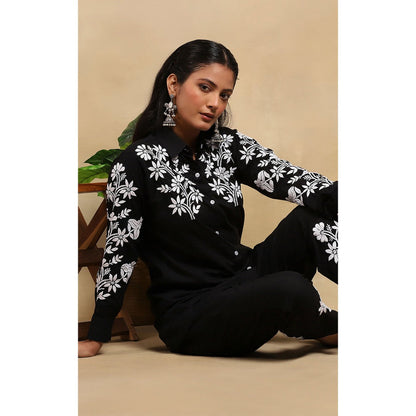 House of Chikankari Cotton Chikankari Co-Ord - Black (Set of 2)
