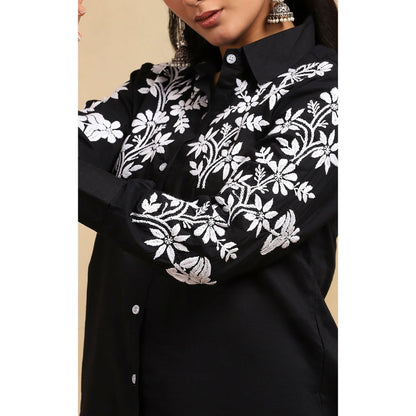 House of Chikankari Cotton Chikankari Co-Ord - Black (Set of 2)