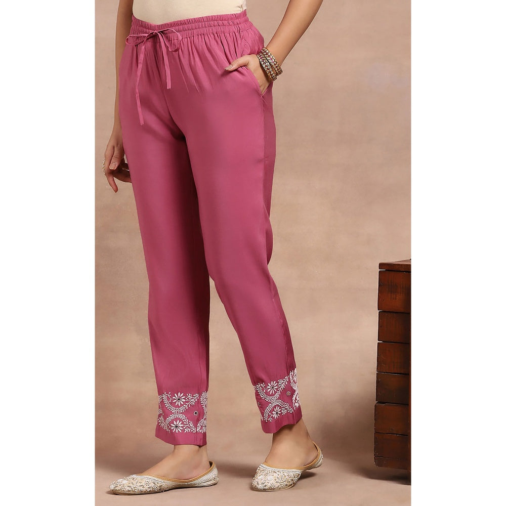 House of Chikankari Chikankari Mukaish Kurta with Pant and Dupatta - Pink (Set of 3)