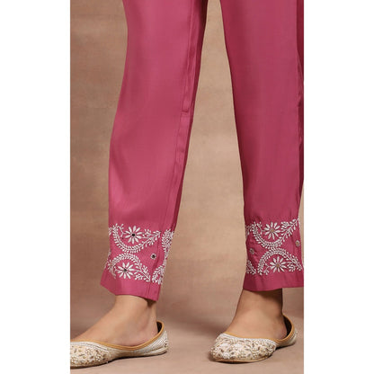 House of Chikankari Chikankari Mukaish Kurta with Pant and Dupatta - Pink (Set of 3)