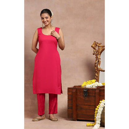 House of Chikankari Kamdaani Embroidered Kurta with Pant and Dupatta - Pink (Set of 3)