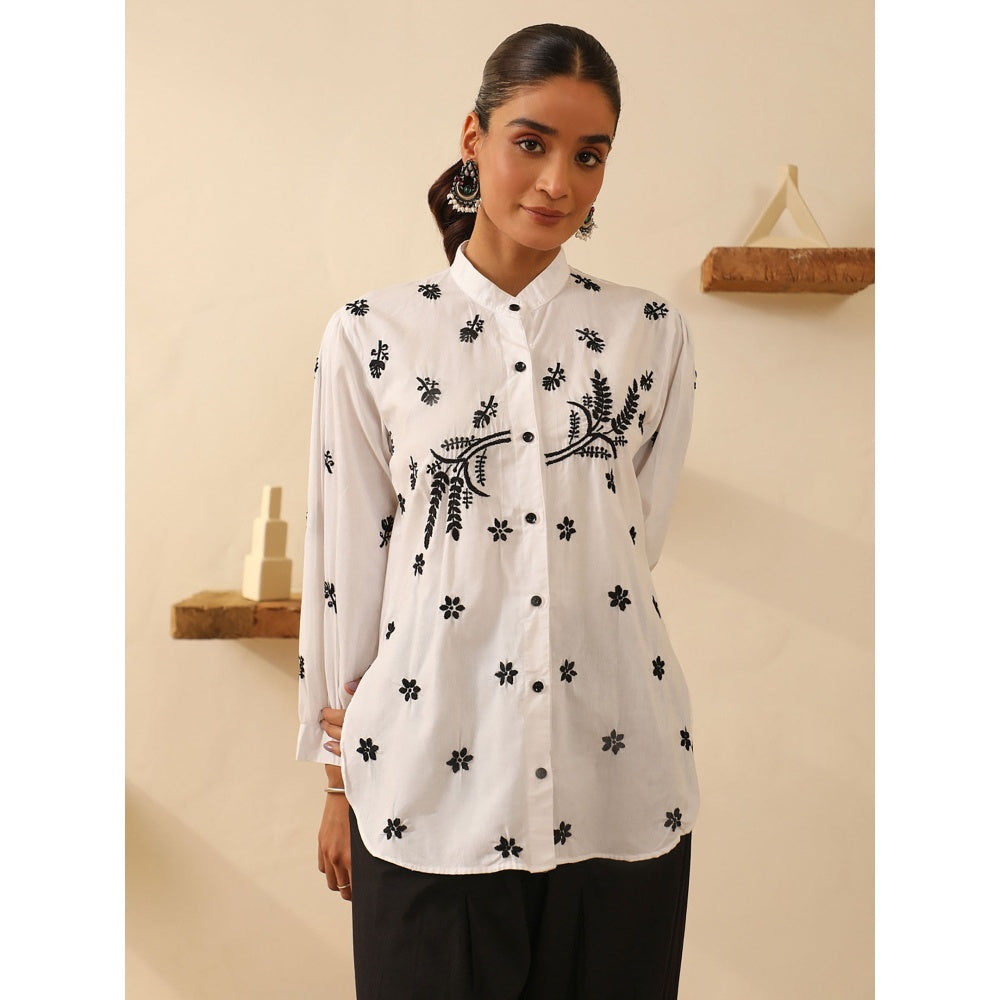 House of Chikankari White Chikankari Cotton Embroidered Shirt