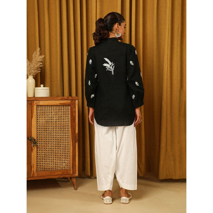 House of Chikankari Black Chikankari Cotton Embroidered Shirt