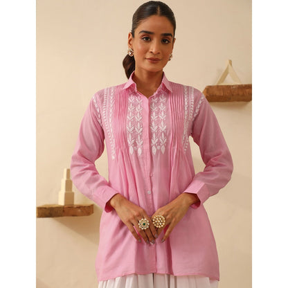 House of Chikankari Chikankari Cotton Embroidered Short Shirt Style Tunic