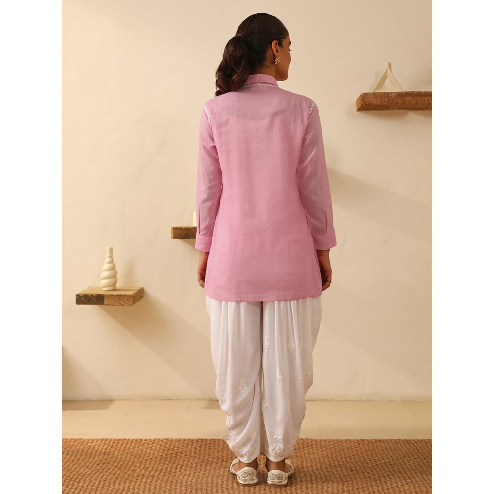 House of Chikankari Chikankari Cotton Embroidered Short Shirt Style Tunic