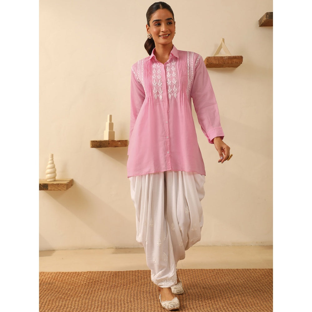 House of Chikankari Chikankari Cotton Embroidered Short Shirt Style Tunic